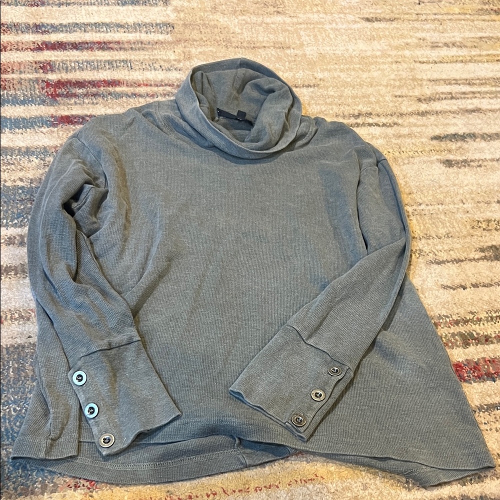 Gray Turtleneck Sweater with Button Cuffs